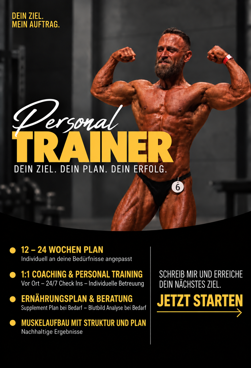 Plakat: Personal Trainer – Dein Ziel. Dein Plan. Dein Erfolg.